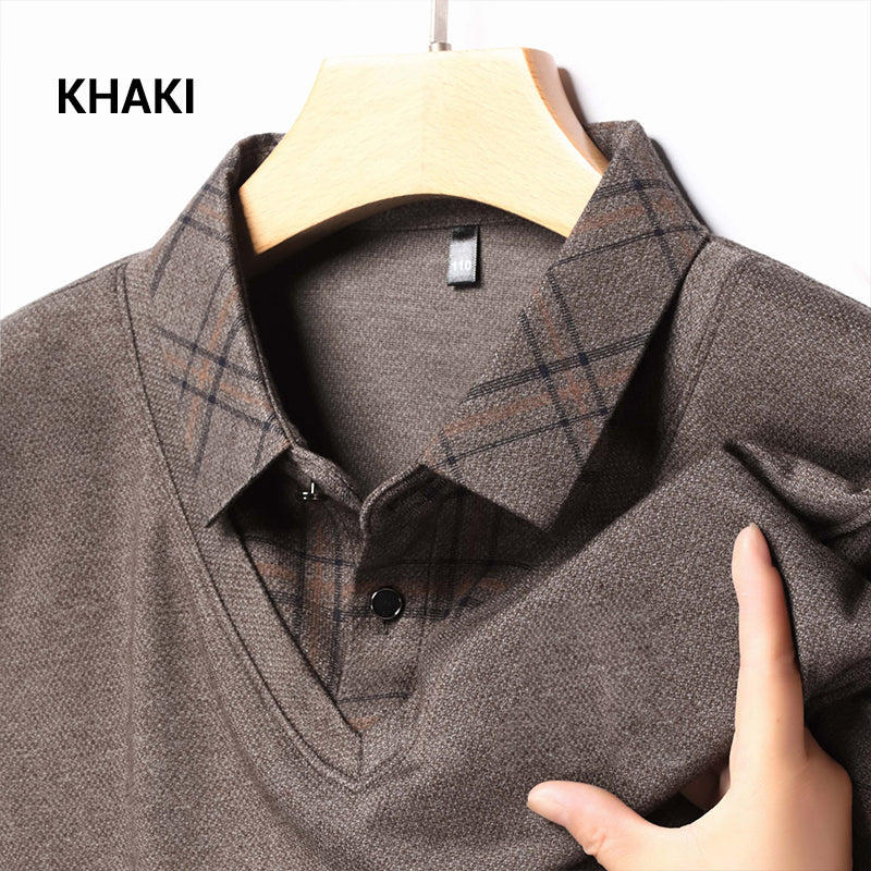 Winter Promotion ⏰Men's Fake Two Piece Lapel Long-Sleeve Tops