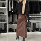 Women's Elegant Sexy High-waist Thigh-slit Leather Skirt