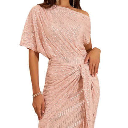 🔥New Luxury Gowns🔥Sparkly One-Shoulder Ruched Dress (Buy 2 Free Shipping)