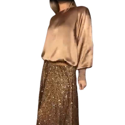 🎅Xmas Sales - 49% OFF🎄Women's Long Sleeve Top & Sequin Maxi Skirt Two-Piece Set