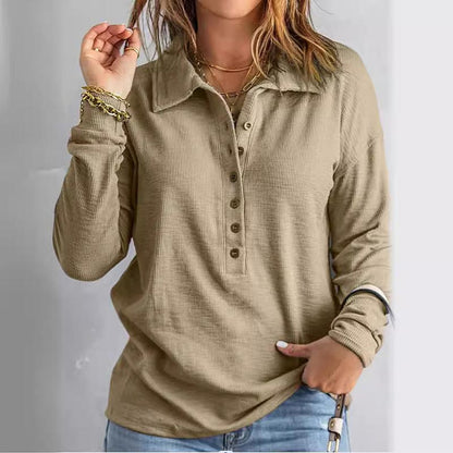 🏆2025 New Arrival🍂Women's Casual Comfortable Button V-Neck Lapel Bottom Shirt