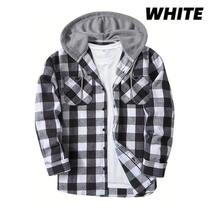 Men's Versatile Hooded Plaid Flannel Shirt