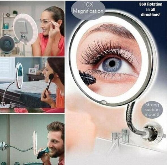 🔥360° Flexible Light Up 10X Magnification Makeup Mirror