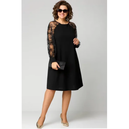 Lace Patchwork Round Neck Long Sleeve Dress