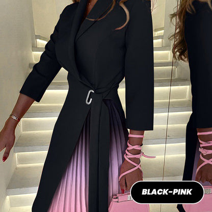 💕Limited Sale 50% OFF💕Ombre Lapel Neck Tied Waist Pleated Blazer Dress