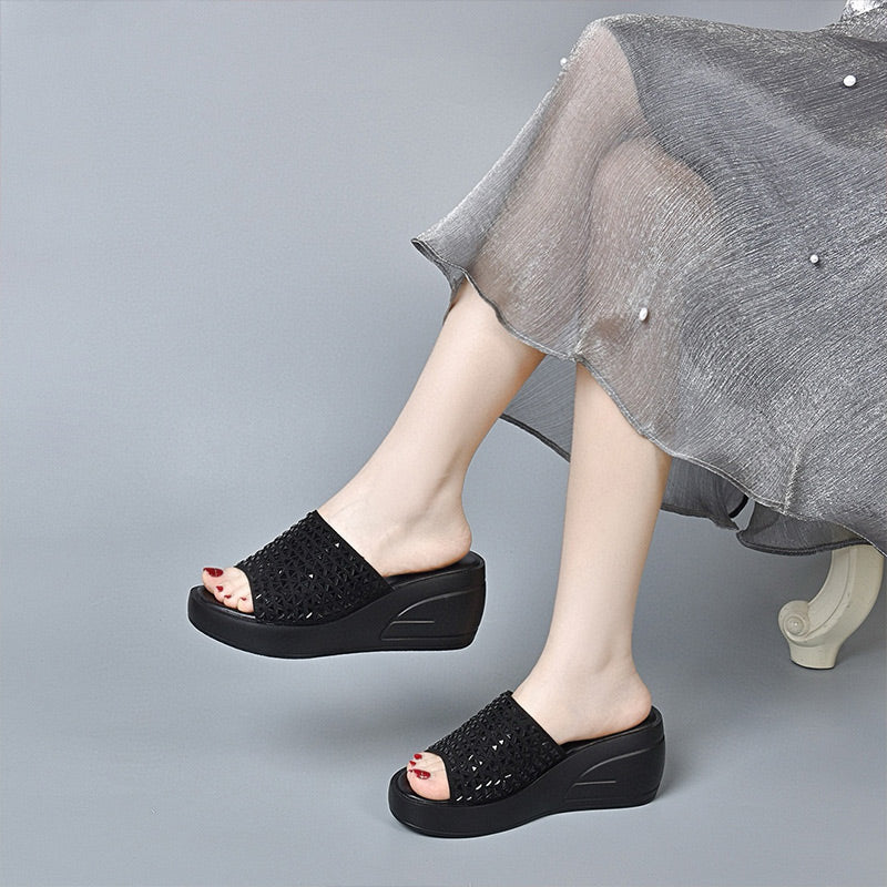 Women's Shiny Wedge Slide Sandals