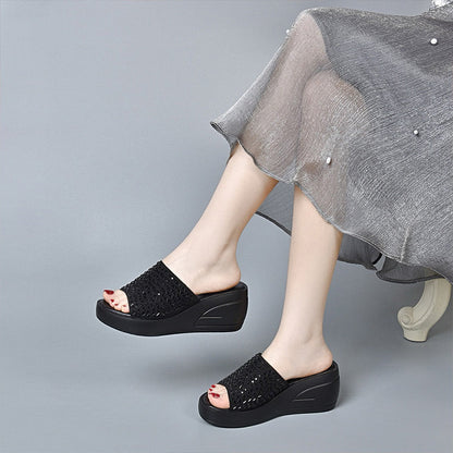 Women's Shiny Wedge Slide Sandals