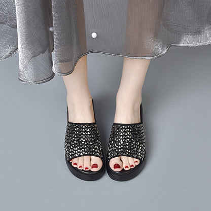 Women's Shiny Wedge Slide Sandals