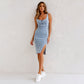 💜 LAST DAY PROMOTION - 50%OFF 💜 Adjustable strap U-neck split denim bodycon cami dress
