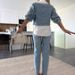 Women's Chic Long Sleeve Denim Top & Trouser Two-Piece Set