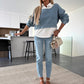 Women's Chic Long Sleeve Denim Top & Trouser Two-Piece Set