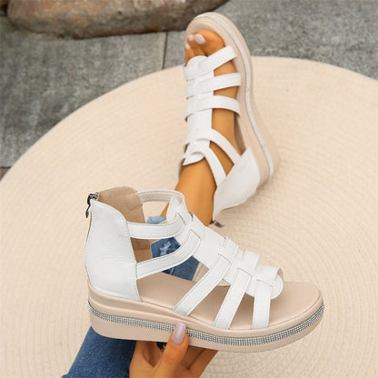 Wedge sandals with rhinestone decoration