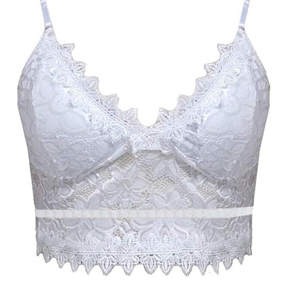 Women Floral Lace Lace Longline Bra Crop Top