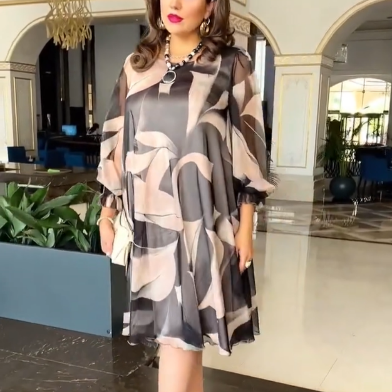 💓HOT SALE 50% OFF💥Round Neck Long Sleeve Printed Flowy Dress