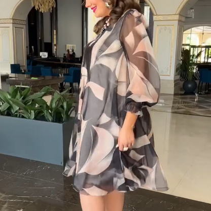 💓HOT SALE 50% OFF💥Round Neck Long Sleeve Printed Flowy Dress
