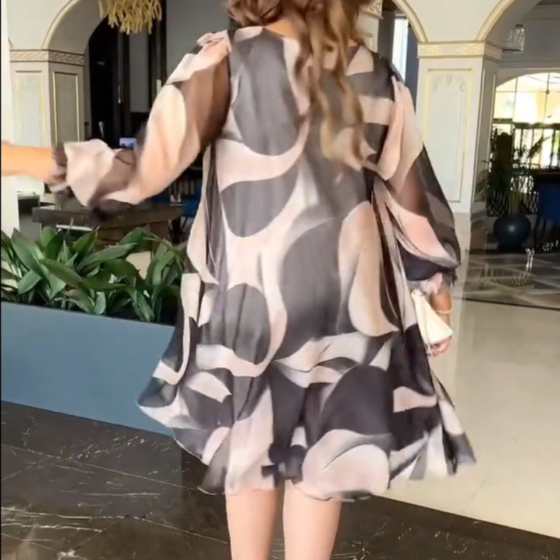 💓HOT SALE 50% OFF💥Round Neck Long Sleeve Printed Flowy Dress