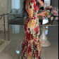 🌹Limited Sale 48% OFF🌹Women's V-Neck Floral Printed Pleated Dress
