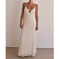 Solid Color V-Neck Ruched Strapless Backless Halter Dress