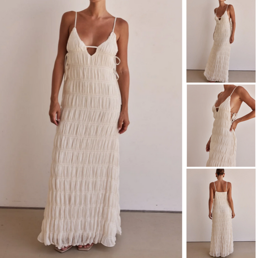 Solid Color V-Neck Ruched Strapless Backless Halter Dress