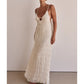 Solid Color V-Neck Ruched Strapless Backless Halter Dress