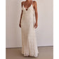 Solid Color V-Neck Ruched Strapless Backless Halter Dress