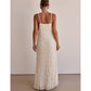 Solid Color V-Neck Ruched Strapless Backless Halter Dress