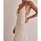 Solid Color V-Neck Ruched Strapless Backless Halter Dress