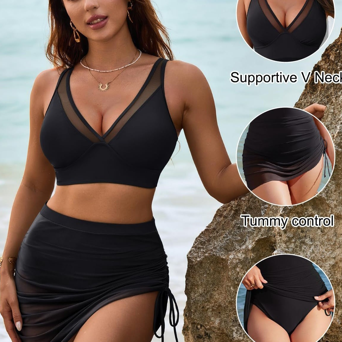 👙UP TO 50% OFF💐Swim Skirt High Waisted Bikini Sets Tummy Control Swimsuits Mesh Sarong Wraps Bathing Suits