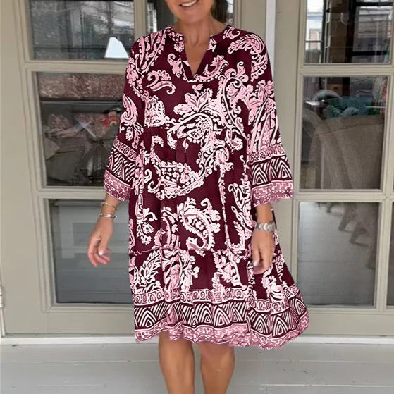 Women's Casual V-Neck Floral Print Dress