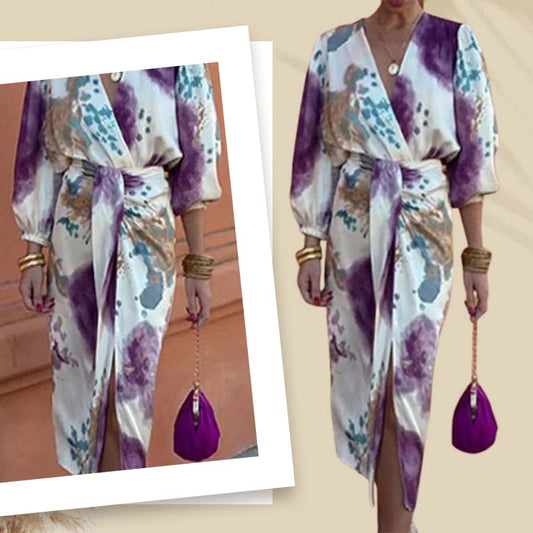Women’s Elegant Watercolor  Two-Piece Wrap Dress Set