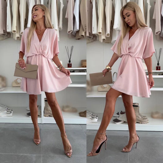 🌸Summer Sale 🌸V-Neck Solid Asymmetrical Hem Dress