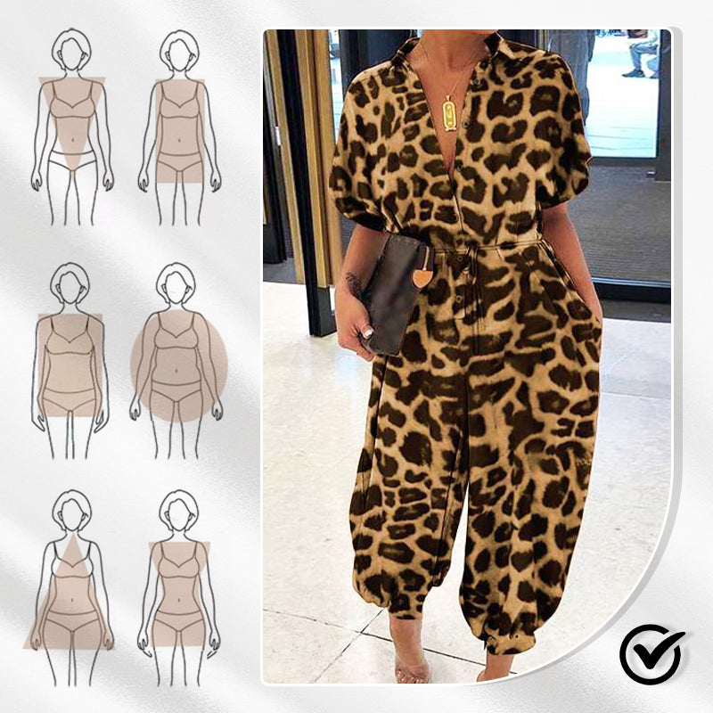 💖LAST DAY SALE 50% OFF💖Women's Casual Loose Short Sleeve Button Up Jumpsuit