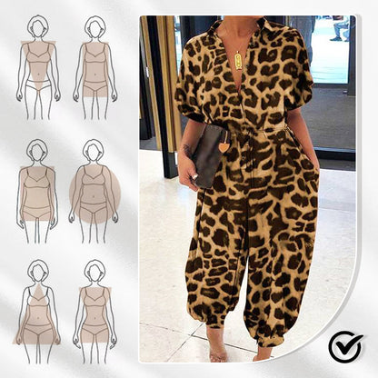 💖LAST DAY SALE 50% OFF💖Women's Casual Loose Short Sleeve Button Up Jumpsuit