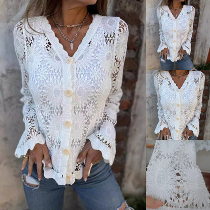 🌸 Hot Sale 49%OFF🌸Women's Lace V-Neck Long Sleeve Top