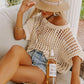 🎁2026 New Hot Sale- Womens Summer Scoop Neck Short Sleeve Sweater Casual Crochet Hollow Out Knit Tops Pullover Shirts Beach Coverup
