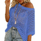 🎁2026 New Hot Sale- Womens Summer Scoop Neck Short Sleeve Sweater Casual Crochet Hollow Out Knit Tops Pullover Shirts Beach Coverup