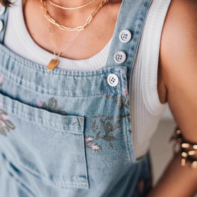 ✨2025 Hot Sale --50% Discount💖Women's Casual Printed Denim Jumpsuit