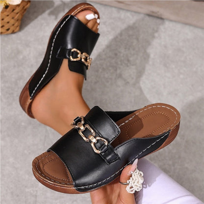 👡✨ Stylish Orthopaedic Sandals with Metal Buckle Embellishment