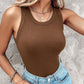 🍃Round Neck Built-in Bra Ribbed Tank Top Fit Casual Comfortable💥 🍃