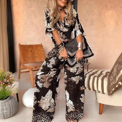 💃Daily needs!✅ Printed V-neck set | A set of solutions to wear, casual and fashionable, not tired of wearing every day