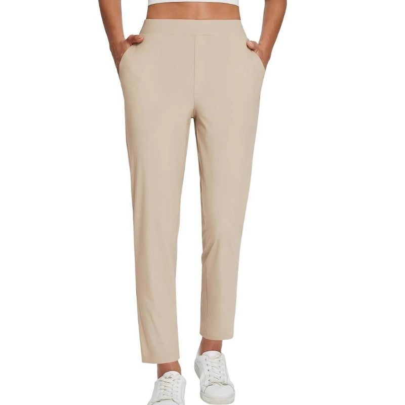 🍃Women's Elastic High-Waist Pants - Secure Pockets, Slim Fit, UK Sizes