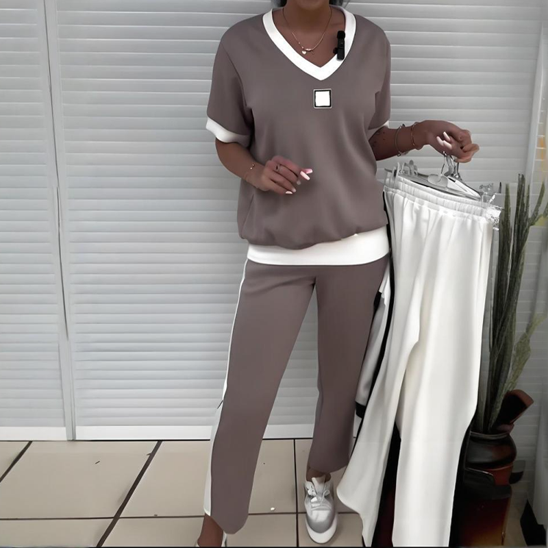 💜LAST DAY PROMOTION - 50%OFF💜Women's Casual V-Neck Top and Pants Set