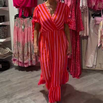 ✨ Striped V-Neck Casual Dress - Women's Flattering Silhouette, Breathable Material | Ideal for Summer Days, Garden Gatherings & More