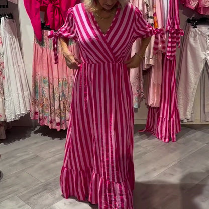 ✨ Striped V-Neck Casual Dress - Women's Flattering Silhouette, Breathable Material | Ideal for Summer Days, Garden Gatherings & More