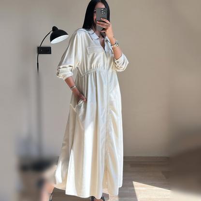 Long-Sleeve Zip-Up Dress with Waist Cinching