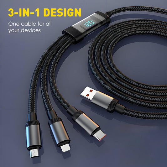 120W 3-in-1 Fast Charging Cable with Digital Display