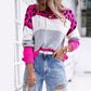 Women's Color Block Leopard Pattern Round Neck Sweater