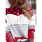 Women's Color Block Leopard Pattern Round Neck Sweater