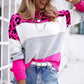 Women's Color Block Leopard Pattern Round Neck Sweater