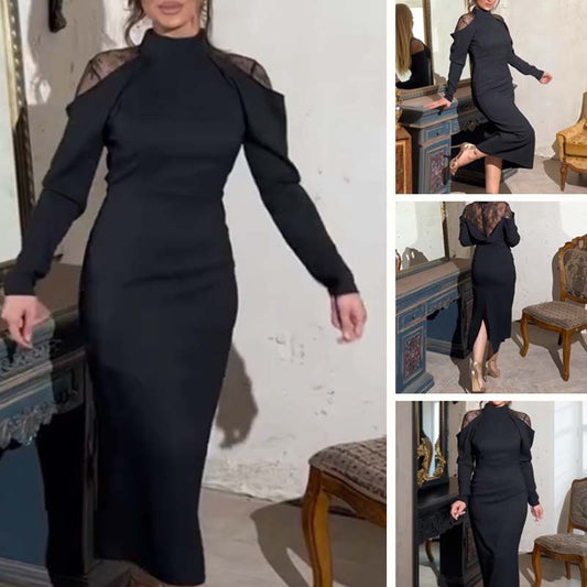 🔥👗  Versatile-Customized-Women's Elegant Stand Collar Lace Back Midi Dress